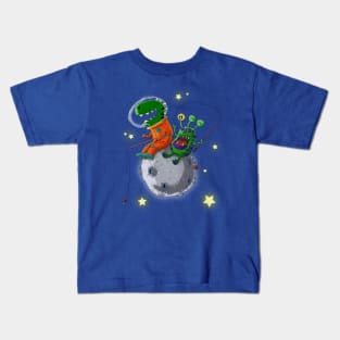 dino in the moon with a new friend Kids T-Shirt